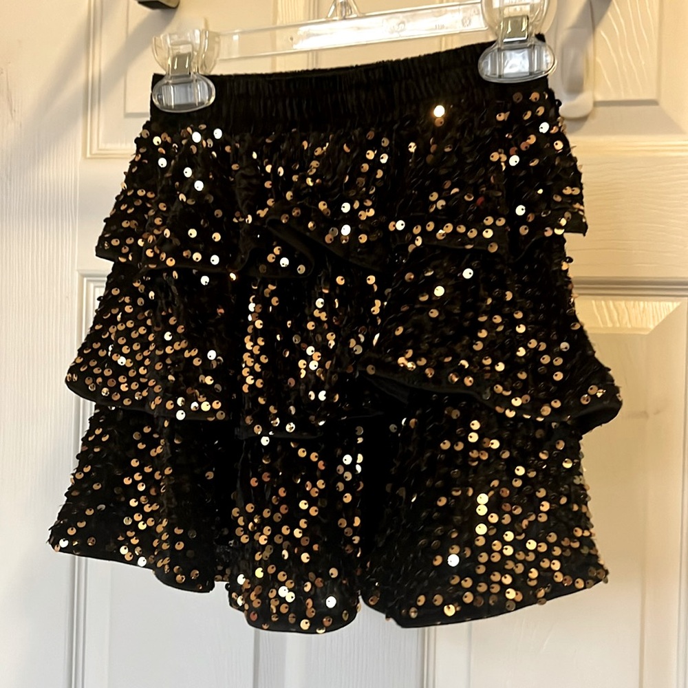 Girls Ruffle Tier Sequin Skirt